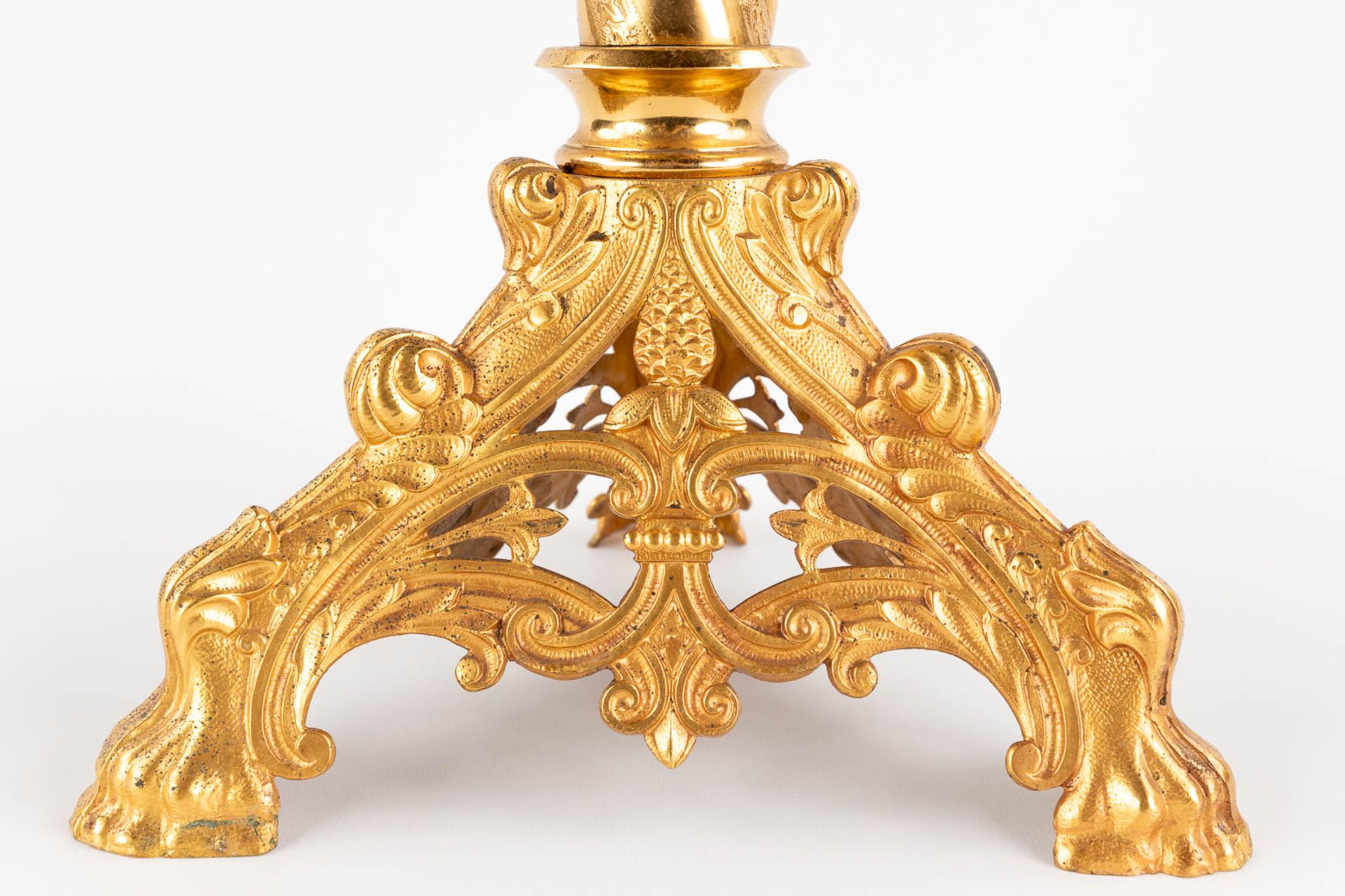 A pair of church candlesticks, gilt metal. (H:70 x D:24 cm) - Image 9 of 15