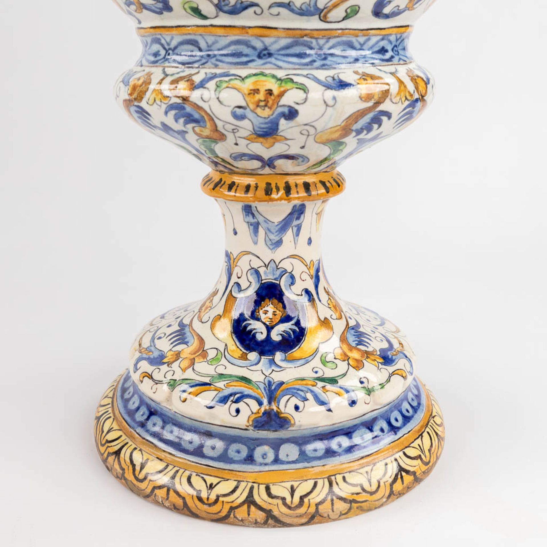 A pair of large vases, Italian Renaissance style, glazed faience. 20th C. (D:45 x W:45 x H:205 cm) - Image 13 of 31