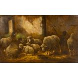 Charles Ferdinand CERAMANO (1829/31-1909) 'Sheep' oil on canvas. (W:90 x H:56 cm)