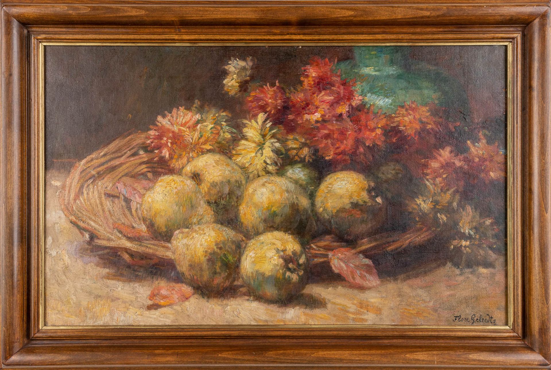 Flore GELEEDTS (1866-1938) 'Still life with Pears and Flowers' oil on canvas. (W:65,5 x H:40,5 cm) - Image 3 of 7