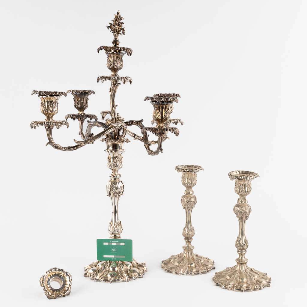 Two candlesticks and a candelabra, silver-plated bronze. Louis XV style. (H:62 x D:40 cm) - Bild 2 aus 25