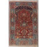 An Oriental hand-made figurative carpet with images of buildings, fauna and flora. (D:203 x W:134 cm