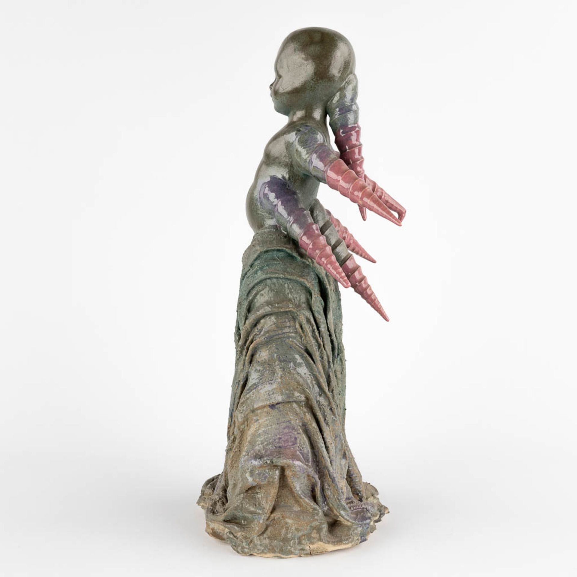 An abstract sculpture of a child with drills/seashells. 20th C. (D:16 x W:17 x H:50 cm) - Image 6 of 10