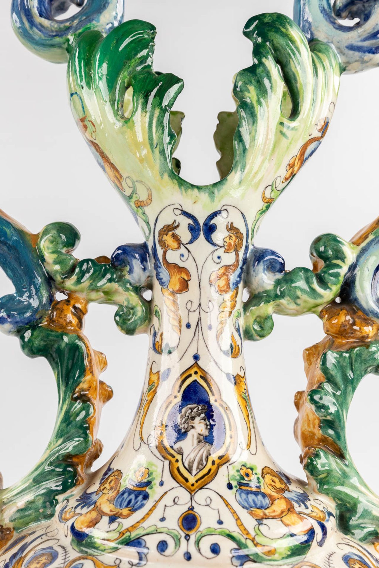 A pair of large vases, Italian Renaissance style, glazed faience. 20th C. (D:45 x W:45 x H:205 cm) - Image 14 of 31