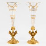 A pair of trumpet vases, gilt bronze and glass in Louis XVI style. 19th C. (H:31,5 x D:13 cm)