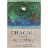 A vintage framed poster for an exposition of Marc Chagall in Brussels, 1972. (W:50 x H:72 cm)