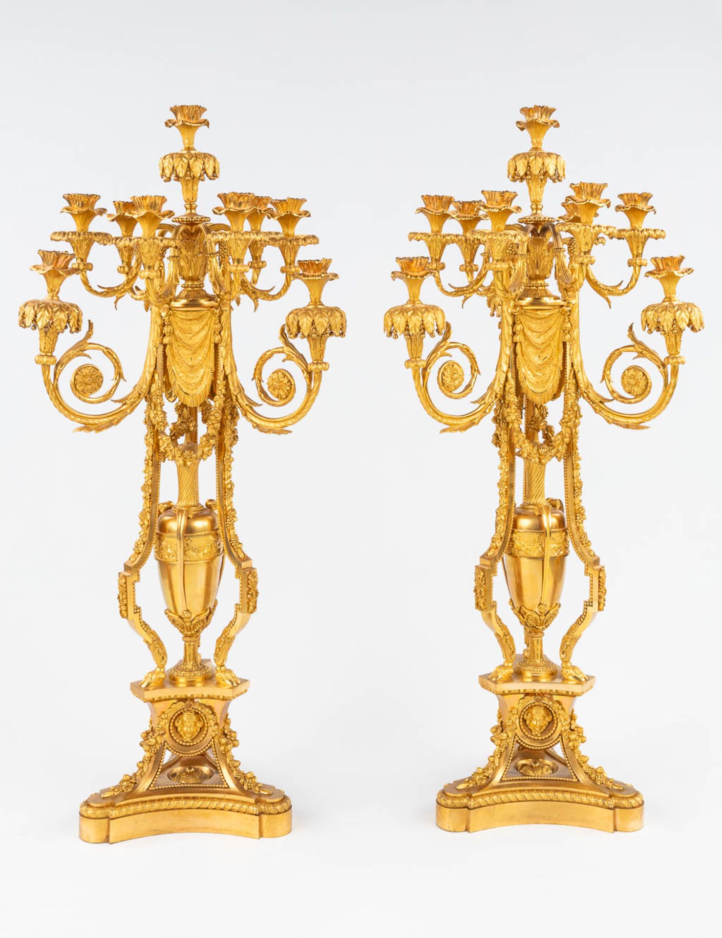 An imposing three-piece mantle garniture clock and candelabra, gilt bronze in Louis XVI style. Maiso - Image 24 of 38