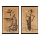 Evariste DE BUCK (1892-1974) 'Two Drawings of workers' charchoal on paper. (W:32 x H:47 cm)
