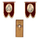 A pair of banners with an image of Jesus Christ and Mother Mary, added a banner with embroidered ima