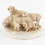 A group 'Sheep with a Ram', bisque porcelain. 19th C. (D:17 x W:22 x H:16 cm)