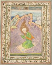 A miniature painting of the prophet Muhammad while in prayer. 19th/20th C. (W:19 x H:24 cm)