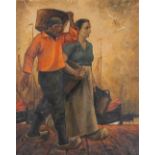 A. DE BRUYNE (XIX) 'Fishers on the dock' oil on canvas. (W:80 x H:100 cm)