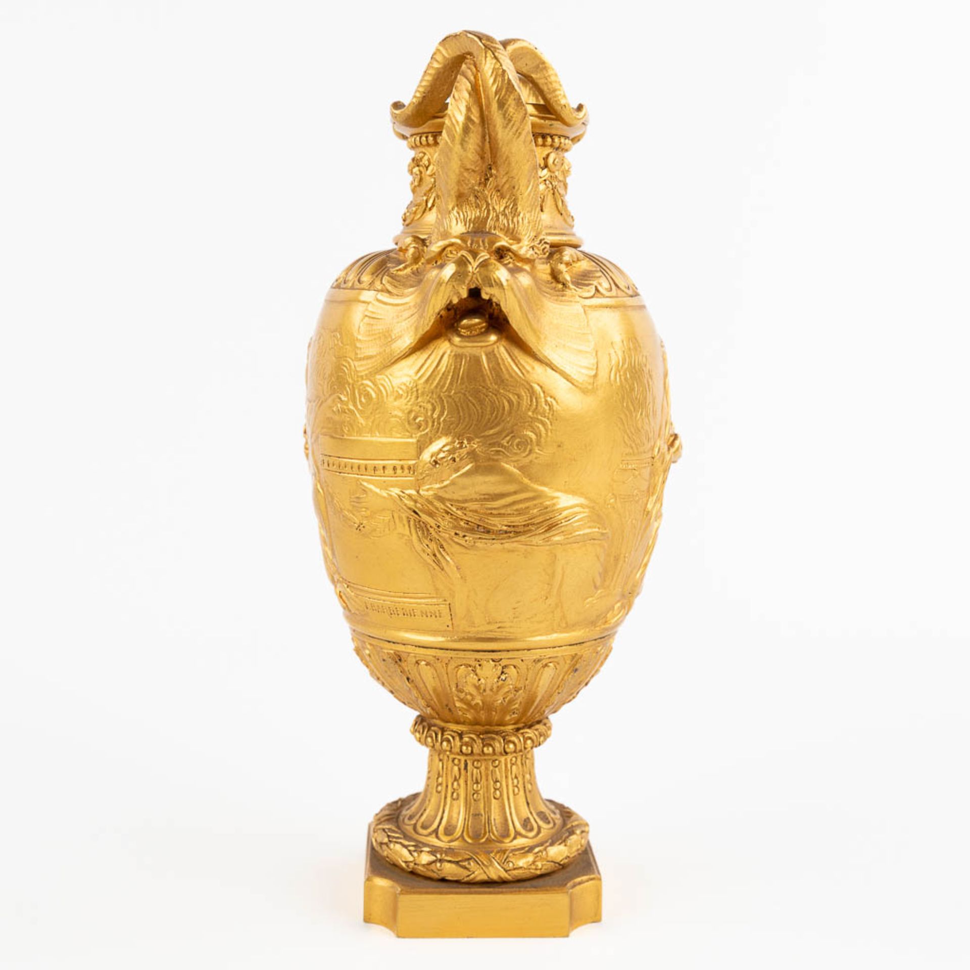 Ferdinand BARBEDIENNE (1810-1892) 'Gilt Bronze Vase with mythological figurines.' 19th C. (D:8 x W:9 - Image 6 of 12