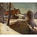 Evariste DE BUCK (1892-1974) 'La Lys en Hiver' oil on canvas. (W:75 x H:65 cm)