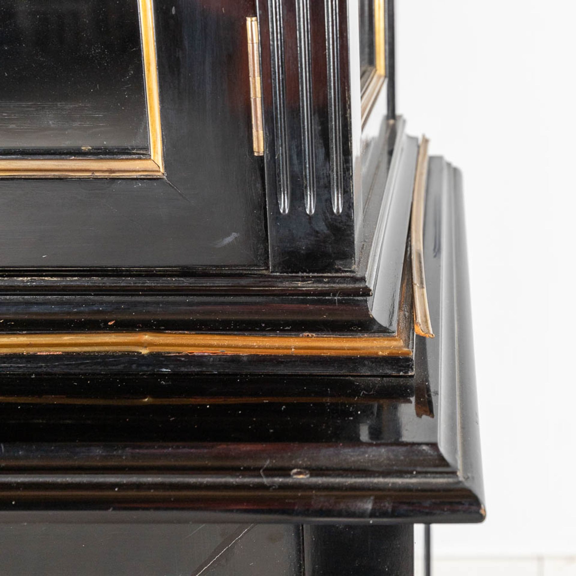 A black lacquered bookcase with gilt hardware. 20th C. (D:42 x W:167 x H:198 cm) - Image 13 of 13