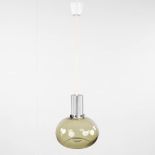 Raak, Amsterdam, a ceiling lamp with tinted glass shade, chromed metal. Circa 1960. (H:60 x D:29 cm)