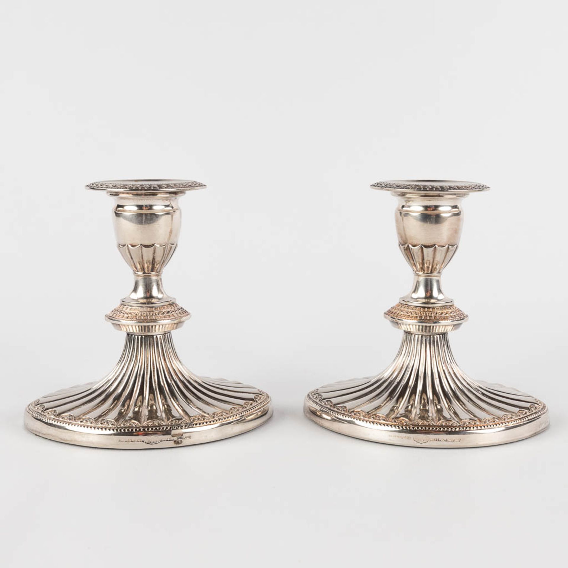 A silver-plated serving tray, two candlesticks and a bowl with Silver coin, One Rupee 1918. (D:37 x - Image 11 of 18