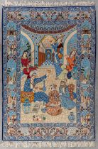 A pictoral Persian hand-made carpet, probably Isfahan. (D:230 x W:156 cm)