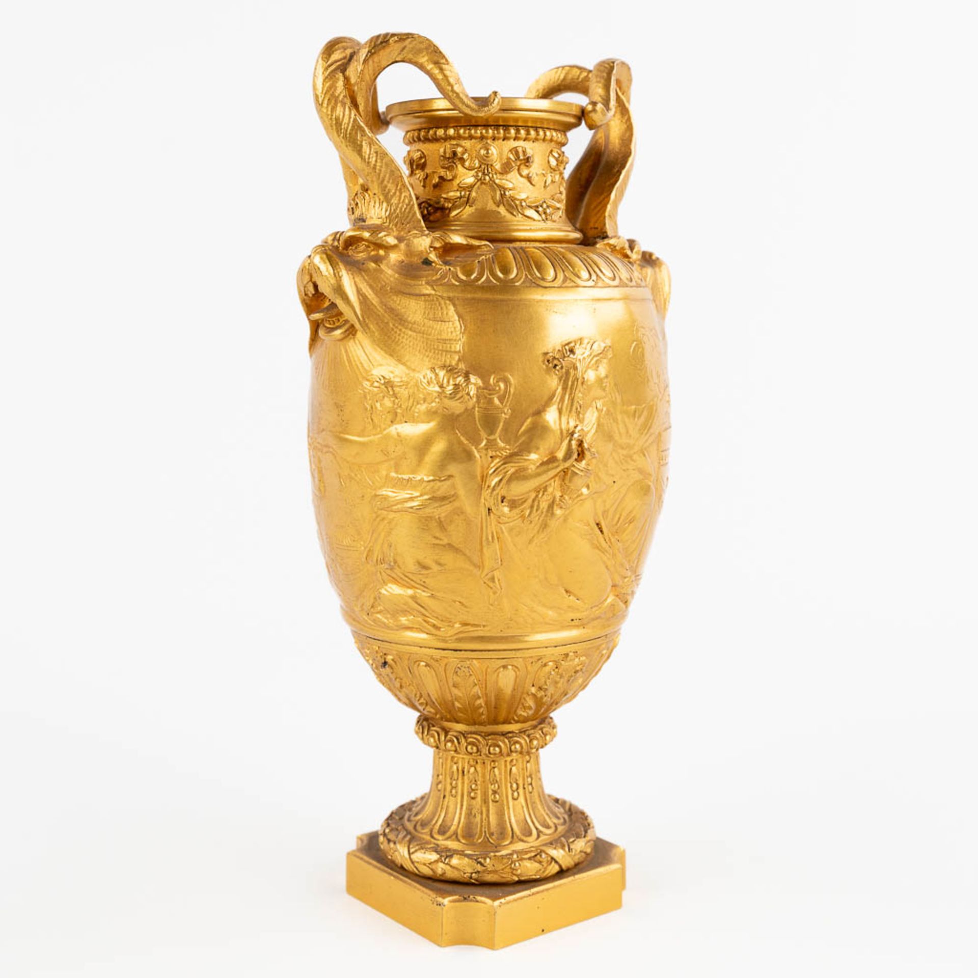 Ferdinand BARBEDIENNE (1810-1892) 'Gilt Bronze Vase with mythological figurines.' 19th C. (D:8 x W:9 - Image 3 of 12