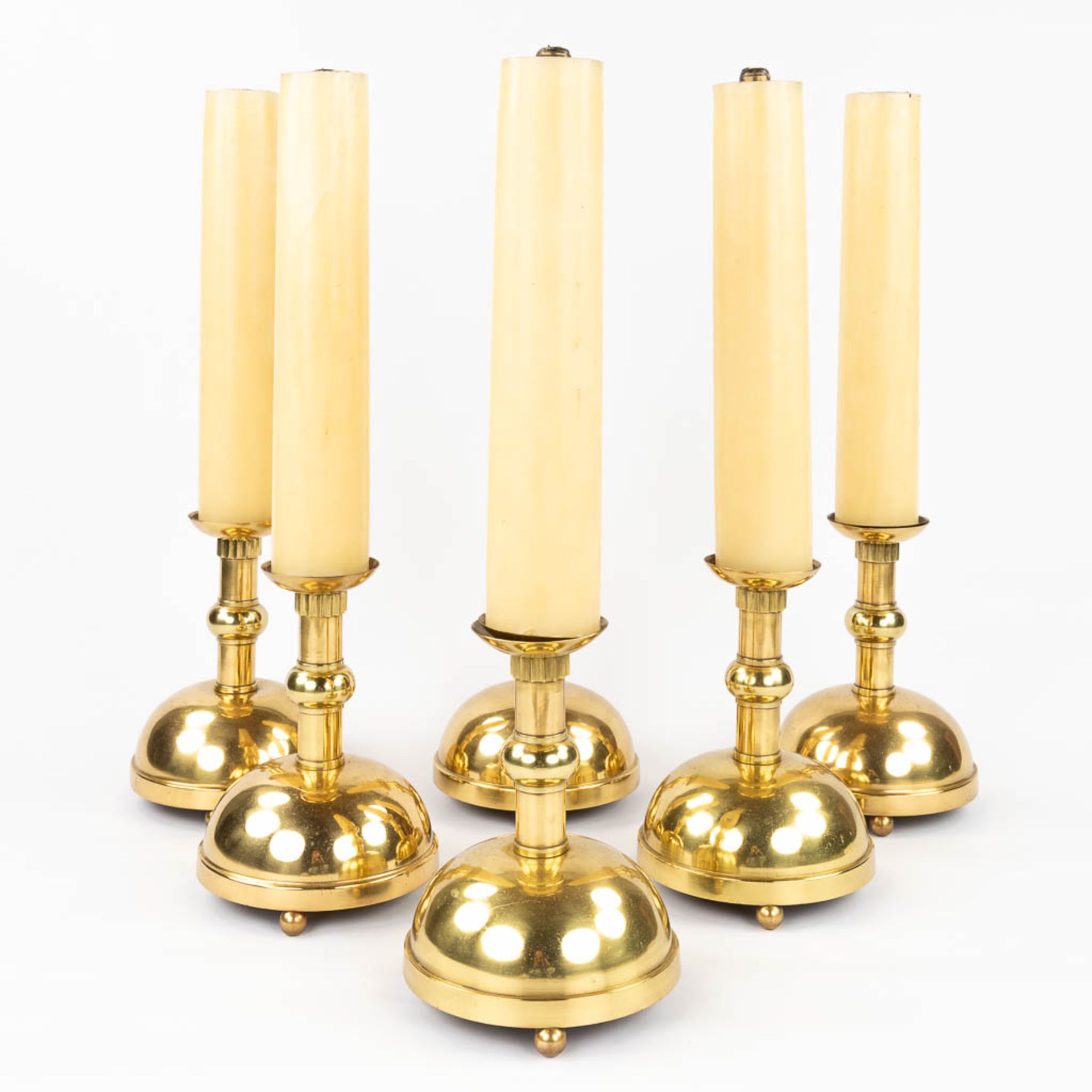 Six church chandle holders, bronze in art deco style. 20th C. (H:39 x D:22 cm) - Bild 3 aus 9