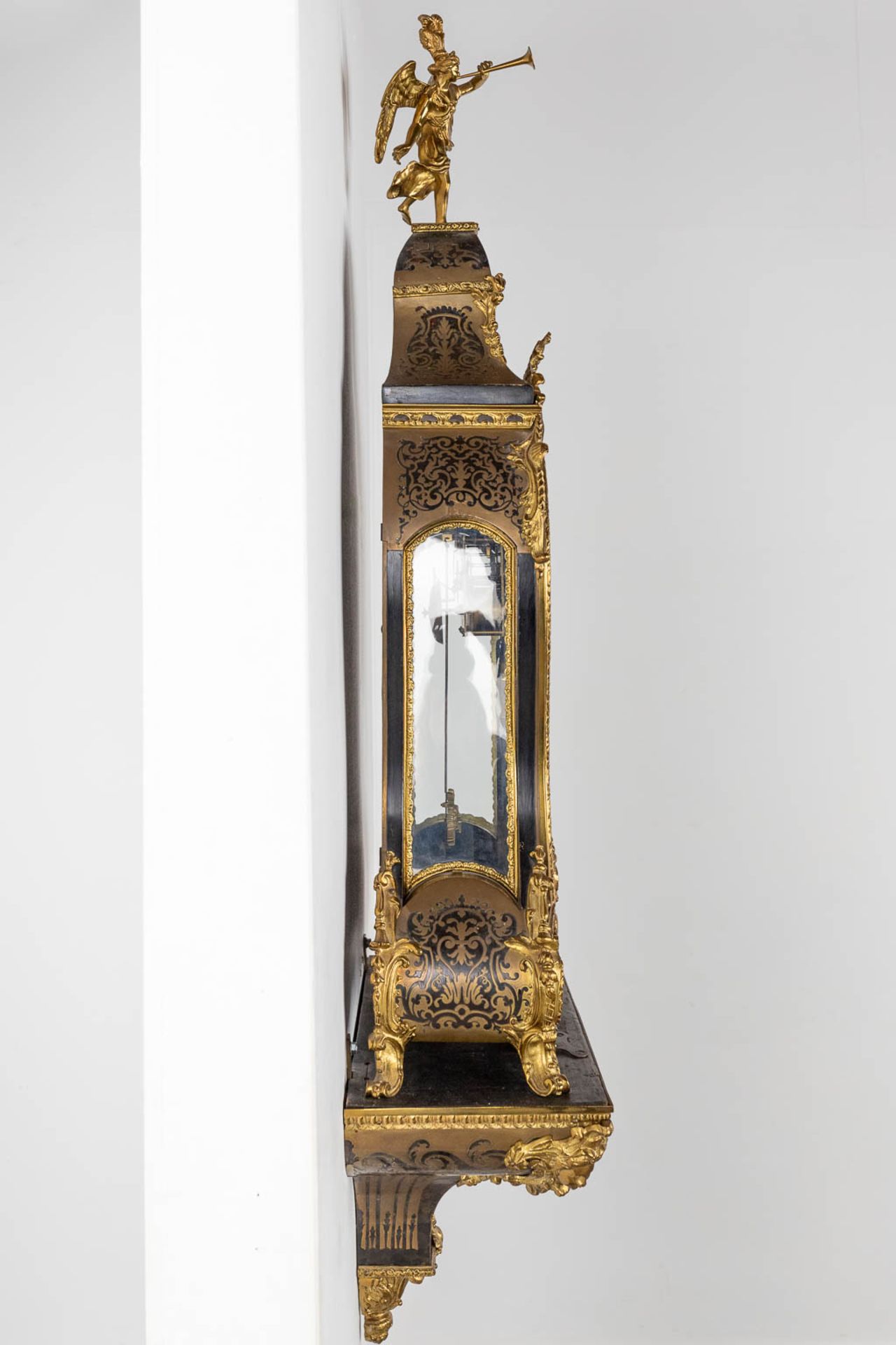 A large Cartel clock on a pedestal, Boulle Inlay, signed Gudin à Paris. 19th C. (D:24 x W:56 x H:145 - Image 13 of 16