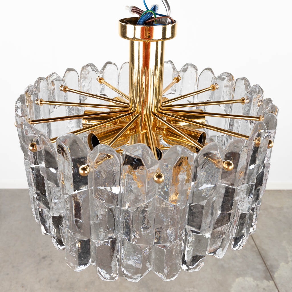 A chandelier, brass mounted with thick glass plaques, signed J.T. Kalmar. (H:35 x D:38 cm) - Bild 5 aus 7