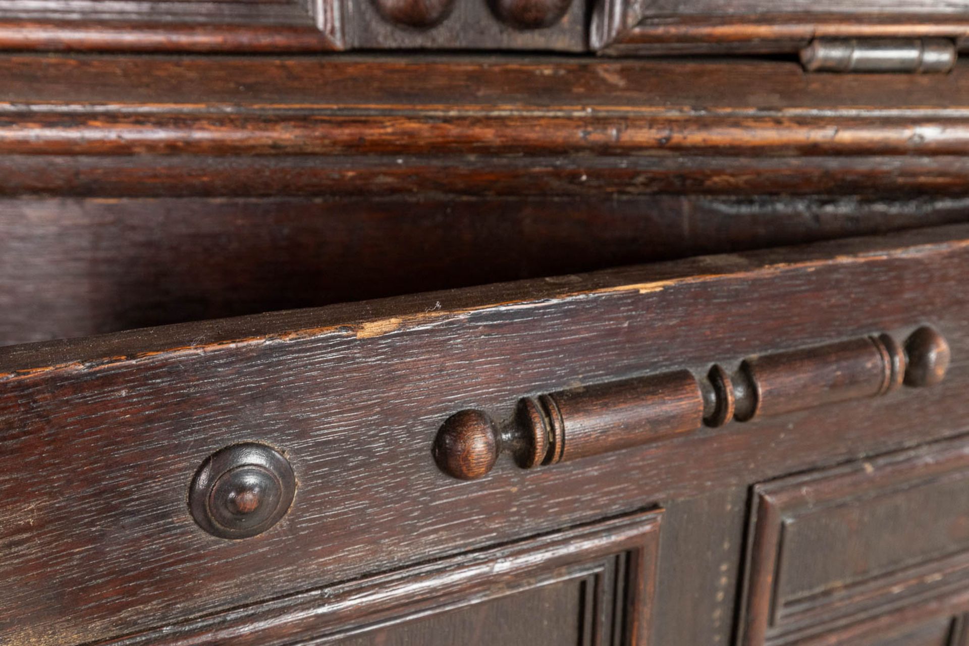An antique cabinet with drop-down leaf, oak. 17th C. (D:62 x W:116 x H:123 cm) - Image 13 of 14