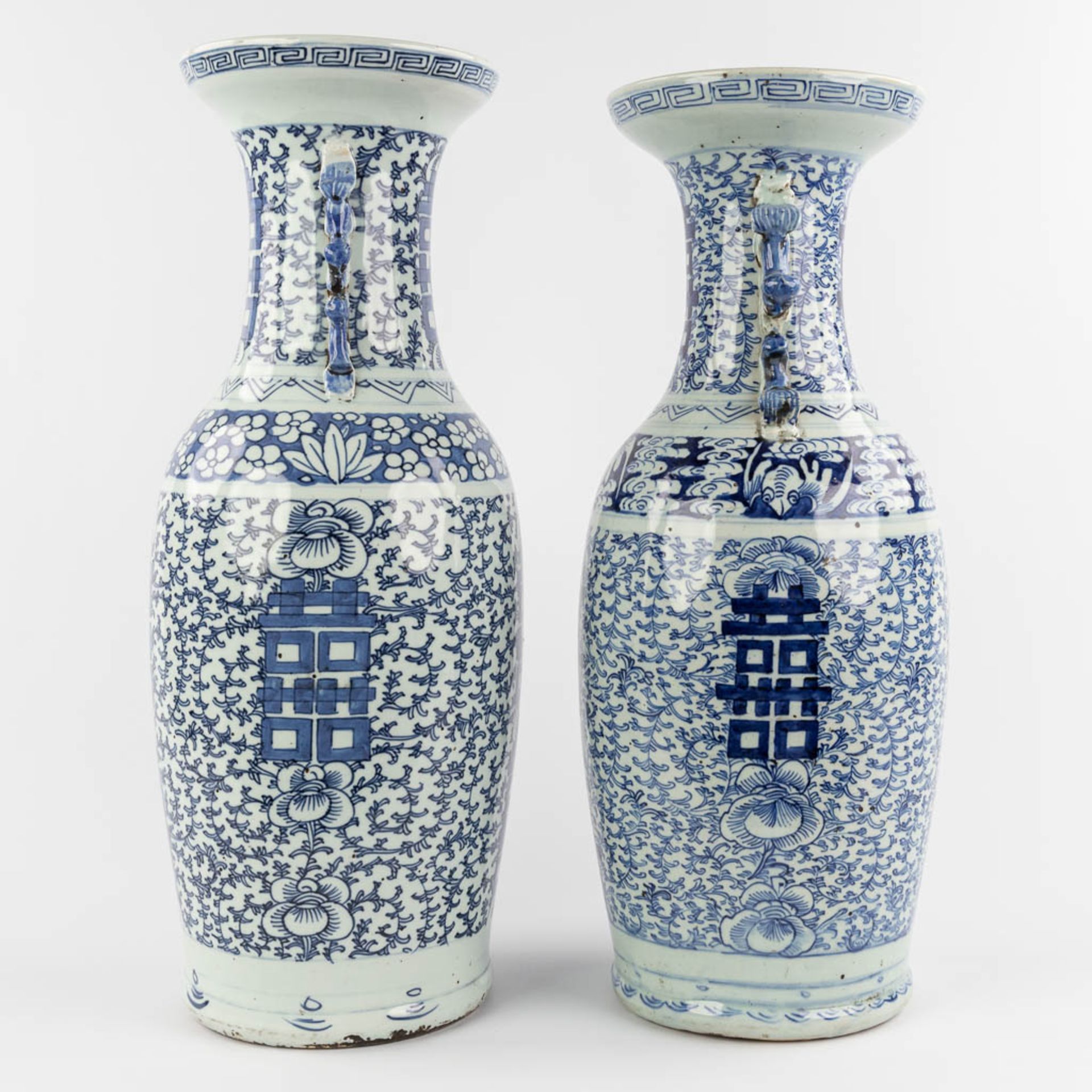Two Chinese vases with blue-white double xi-sign of happiness. 19th/20th C. (H:60 x D:21 cm) - Image 6 of 12