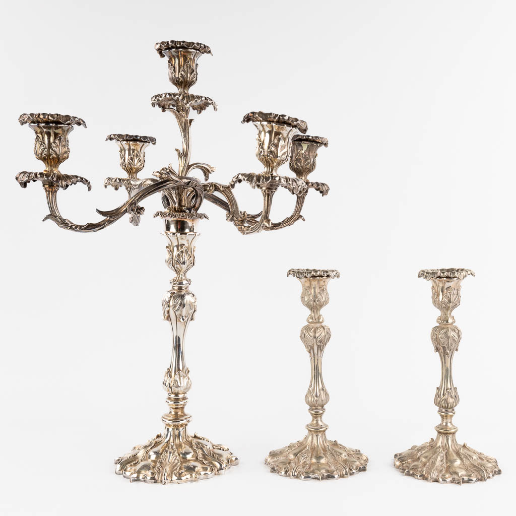 Two candlesticks and a candelabra, silver-plated bronze. Louis XV style. (H:62 x D:40 cm) - Bild 9 aus 25