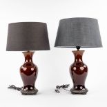 A pair of table lamps, brown glazed ceramics, circa 1960-1970. (H:57 x D:35 cm)