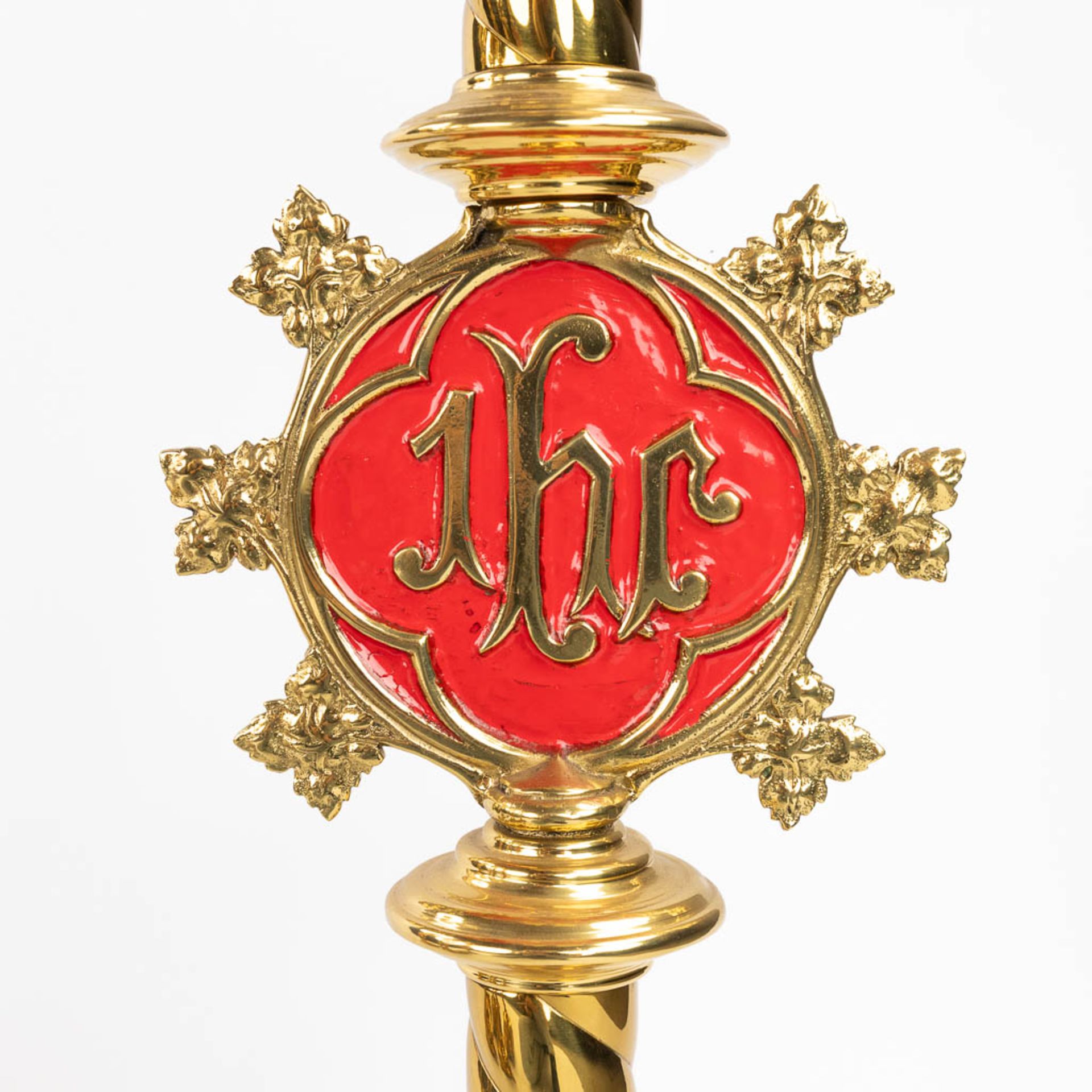 A set of 6 Church candlesticks with red IHS logo. (H:80 x D:20 cm) - Image 8 of 11