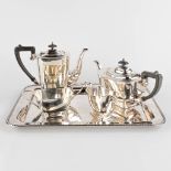 A silver-plated coffee and tea service on a serving platter, Italy and England. (W:45 cm)