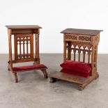 Two Church Kneelers, sculptured wood in a Gothic Revival style, Crica 1900. (D:70 x W:64 x H:82 cm)