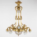 A chandelier, bronze with glass and finished with three Wedgewood plaques. Louis XVI style. (H:90 x