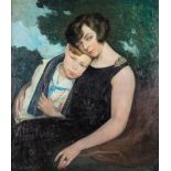 René DE PAUW (1887-1946) 'Maternal Love' oil on panel. (W:72,5 x H:82,5 cm)