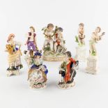 Seven pieces of polychrome porcleain figurines, 19th and 20th C. (H:19,5 cm)