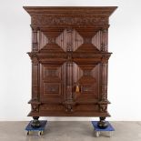 An antique four-door cabinet, Flemish Renaissance, 17th C. (D:73 x W:166 x H:220 cm)