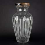 A large crystal vase with solid silver ring. (H:45 x D:23 cm)