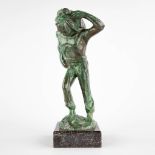 Herman NORGA (1940) 'The Worker' green patinated bronze. (D:15 x W:13 x H:30 cm)