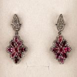 A pair of earrings, silver with old cut diamonds and tourmaline, 13,65g.