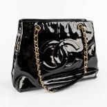 Chanel 'Black Patent CC Shoulder Bag' a purse made of leather with gold-plated hardware. (W:35 x H:2