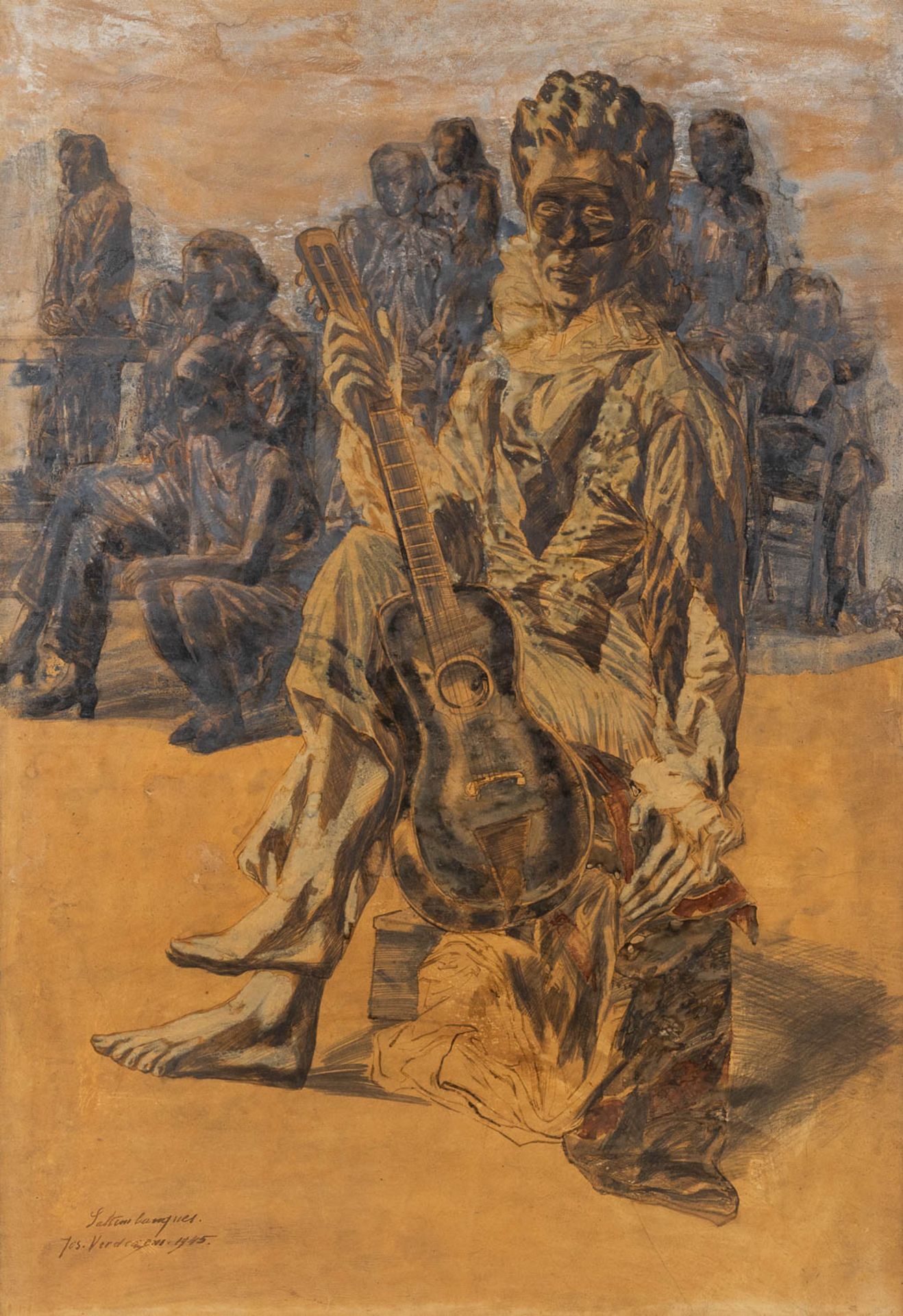 Joseph VERDEGEM (1897-1957) 'Saltinbanques', watercolour on paper. 1945. (W:75 x H:110 cm)