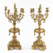 A pair of candelabra, bronze. (D:20 x W:28 x H:61 cm)
