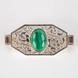 Elisabeth KOLLER (XX) 'Brooch' silver with malachite and zirkonia. Art Deco, Austria. (D:1,4 x W:5,7