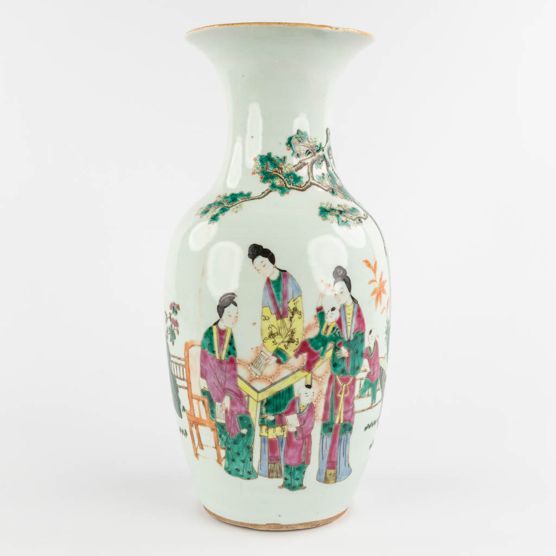 Two Chinese vases and a Ginger Jar, decorated with ladies. 19th/20th C. (H:57 x D:23 cm) - Image 13 of 31