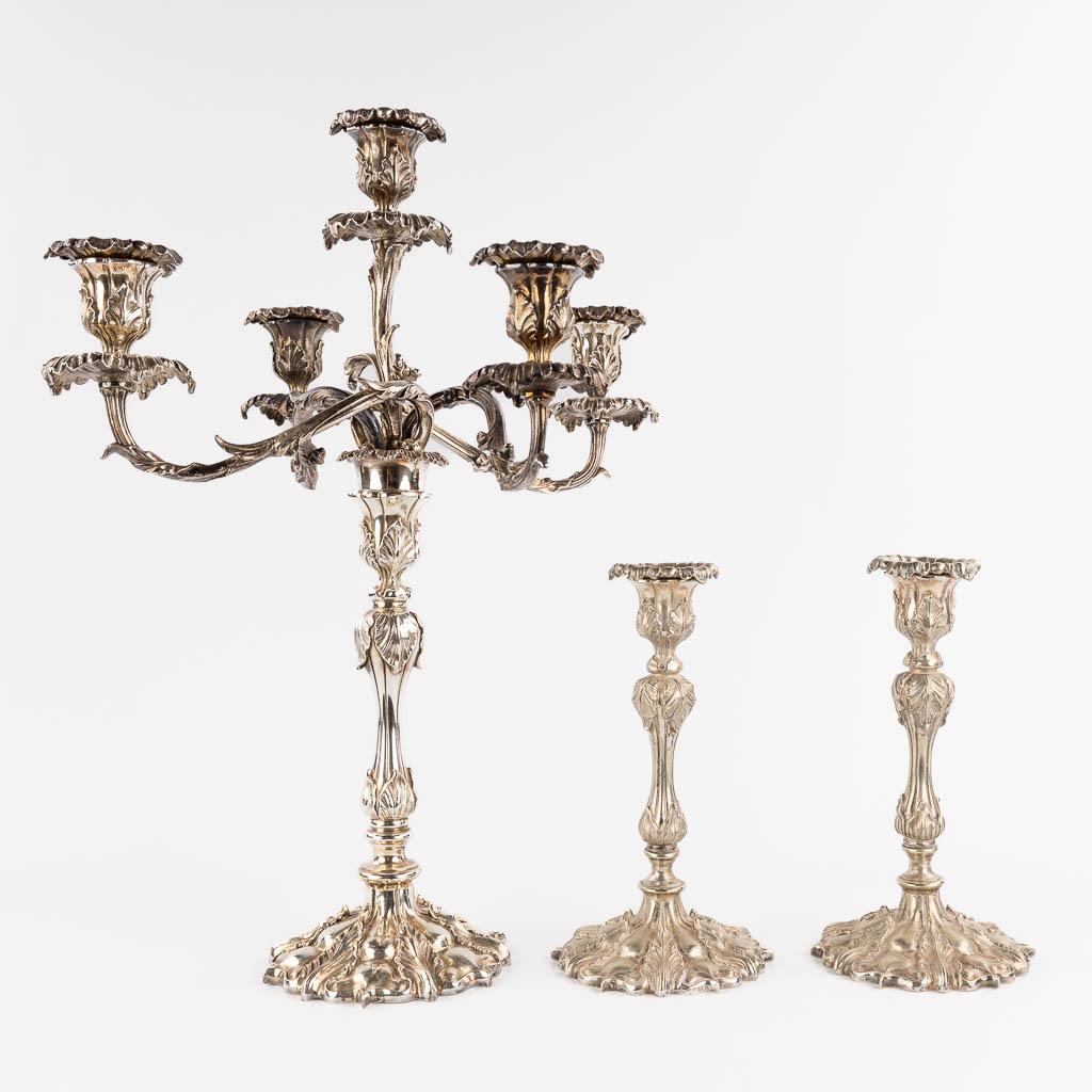 Two candlesticks and a candelabra, silver-plated bronze. Louis XV style. (H:62 x D:40 cm) - Bild 6 aus 25