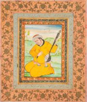 A miniature painting of a guitar player, Indian School, 19th/20th C. (W:25,5 x H:30 cm)