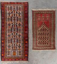 Two Oriental hand-made carpets, Kaukasian and Afghan. (D:222 x W:109 cm)