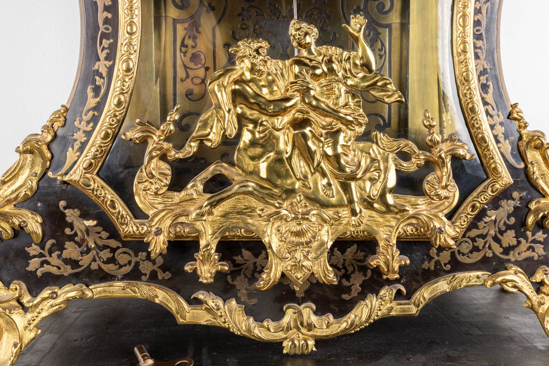 A large Cartel clock on a pedestal, Boulle Inlay, signed Gudin à Paris. 19th C. (D:24 x W:56 x H:145 - Image 3 of 16