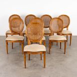 Giorgetti, 8 chairs, Louis XVI style finished with caning. (D:48 x W:48 x H:95 cm)